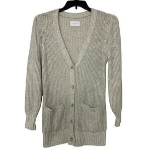 LUCKY BRAND Longline Cotton Wool Blend Light Gray Confetti Cardigan Small